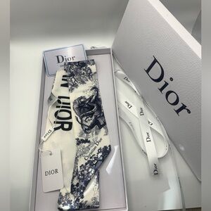 Christian Dior Mini Twilly Silk Scarf, Blue & White